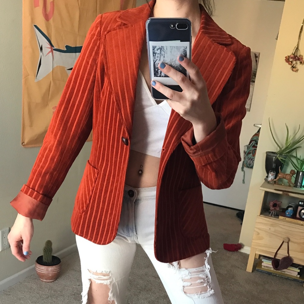 ORANGE CORDUROY STRIPED BLAZER JACKET - Picture 1 of 3